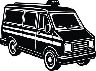 Black and White Graphic of a Van with Stripes new 2025 trendy colourful fruit vector illustration