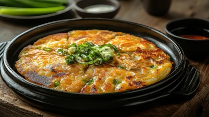 Delicious Korean Pancake Served in a Hot Cast Iron Pan