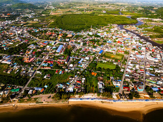 High angle view landscape nature beach near the city background