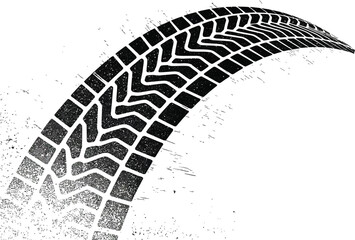 Grunge tire track and wheel tread texture set with dirty print marks, car and bike trace elements for racing, vehicle graphics, poster backgrounds, and mechanic themes