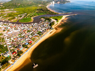 High angle view landscape nature beach near the city background
