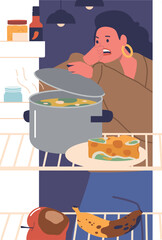 Spoiled food inside fridge vector illustration