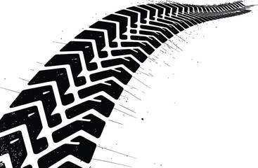 Tire track vector pattern with car tread prints, grunge wheel marks, and textured stamp effects for off-road, racing, and bicycle design use in automotive and sport graphics