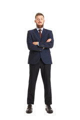 Portrait of handsome businessman in suit on white background