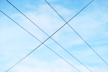 High voltage overhead electric wire as background