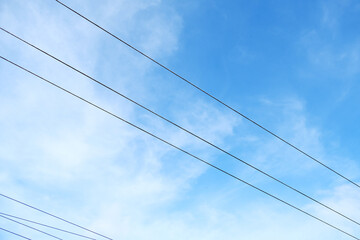 High voltage overhead electric wire as background