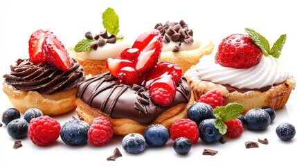 Assorted Delicious Pastries with Fresh Berries and Chocolate Toppings