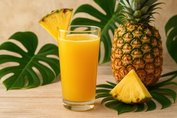 Tropical Pineapple Juice with Fresh Fruit Garnish and Healthy Beverage Presentation