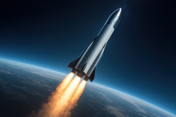 Innovative space technology startup concept featuring advanced rocket propulsion system and commercial space exploration development
