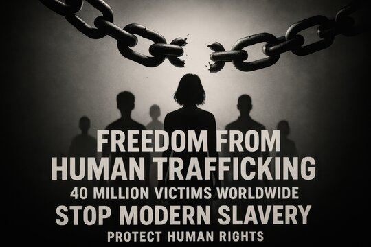 Human trafficking awareness campaign highlighting modern slavery prevention and victim support services for social justice advocacy