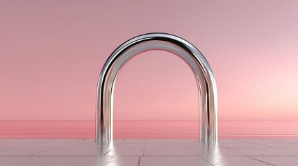3d illustration of abstract minimal architecture background, geometric architectural with chrome or metallic arch design. High quality