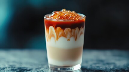 Creamy Layered Dessert Drink with Caramel Swirl and Tasty Toppings