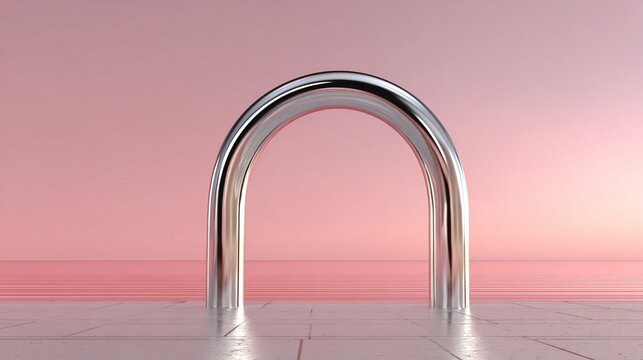 3d illustration of abstract minimal architecture background, geometric architectural with chrome or metallic arch design. High quality