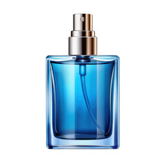 Fototapeta premium Blue Glass Perfume Bottle Mockup with Silver Spray Cap on White Background