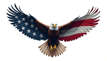 Majestic Bald Eagle with American Flag Wings Soaring.