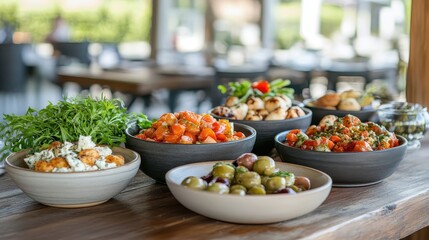 Obraz premium Colorful Meditteranean Platter with Fresh Ingredients and Dishes