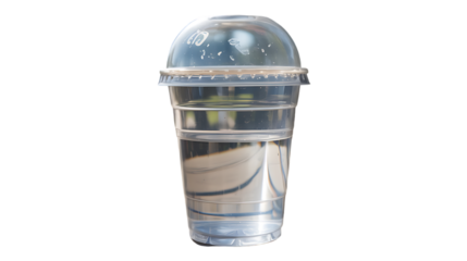 A clear plastic cup filled with water and covered with a domed lid on a isolated White background 