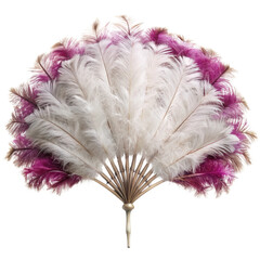 Elegant white and pink feather fan isolated on transparent background