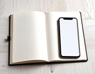 Open notebook with a phone