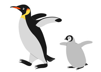 歩くコウテイペンギンの親子のイラスト
