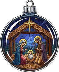 Nativity Stained Glass Ball Ornament
