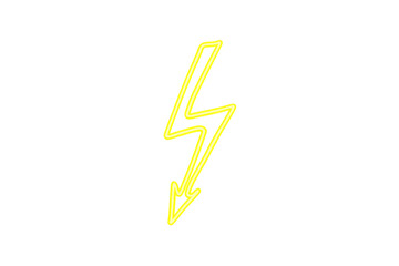 Neon lightning bolt striking down on transparent background, ideal for designs related to electricity, power, and energy