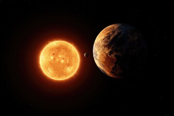 Earth, Sun, and Moon in Space Solar System Artwork