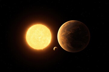 Planet orbiting a star, space, cosmic background, science illustration