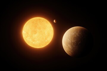 Exoplanet Orbiting Star, Space Background, Artistic Render, Science Fiction