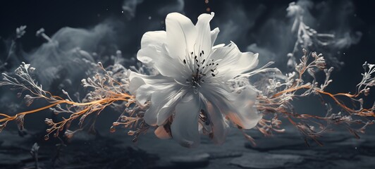 a light flower , coming out of the smoke ,, Generative AI