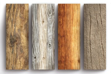Four wood textures, studio shot, background white, design resource