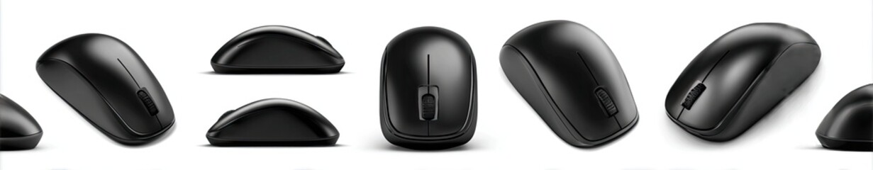 Black Wireless Computer Mice Variety Studio Shot