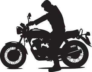 Fototapeta premium Black silhouette man riding vintage motorcycle vector