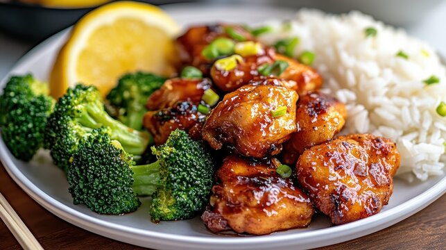 Delicious Honey Garlic Chicken with Steamed Broccoli and Rice