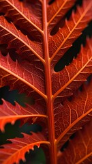 Obraz premium Detailed close-up of autumnal eastern red cedar leaf, showing intricate vein patterns