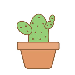 Flat cute cactus illustration in pastel ceramic pot with clean minimalist design, perfect for planner stickers, digital paper goods, and botanical-themed decorations