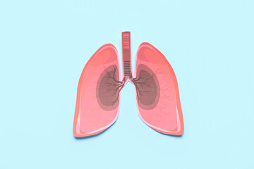 Paper lungs on blue background