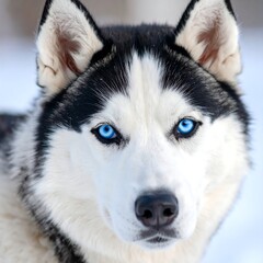 Close-up of a Husky in snow