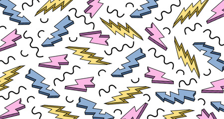 Retro 80s thunder lightning pattern background