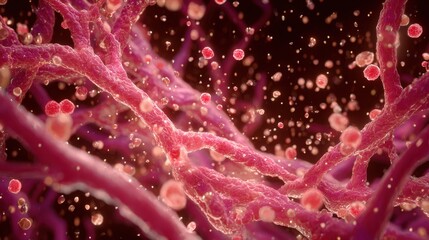 Microscopic view of capillaries dilating and leaking in response to histamine release in anaphylaxis.