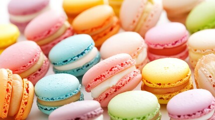 Obraz premium Colorful French Macarons Arranged in a Beautiful Display of Treats