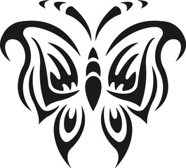 Tribal Butterfly Tattoo Design - Black Tribal Butterfly Illustration - Bold Tattoo-Inspired Vector Art