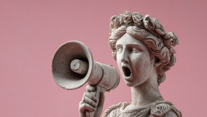 Ancient Greek sculpture of a woman with a megaphone	