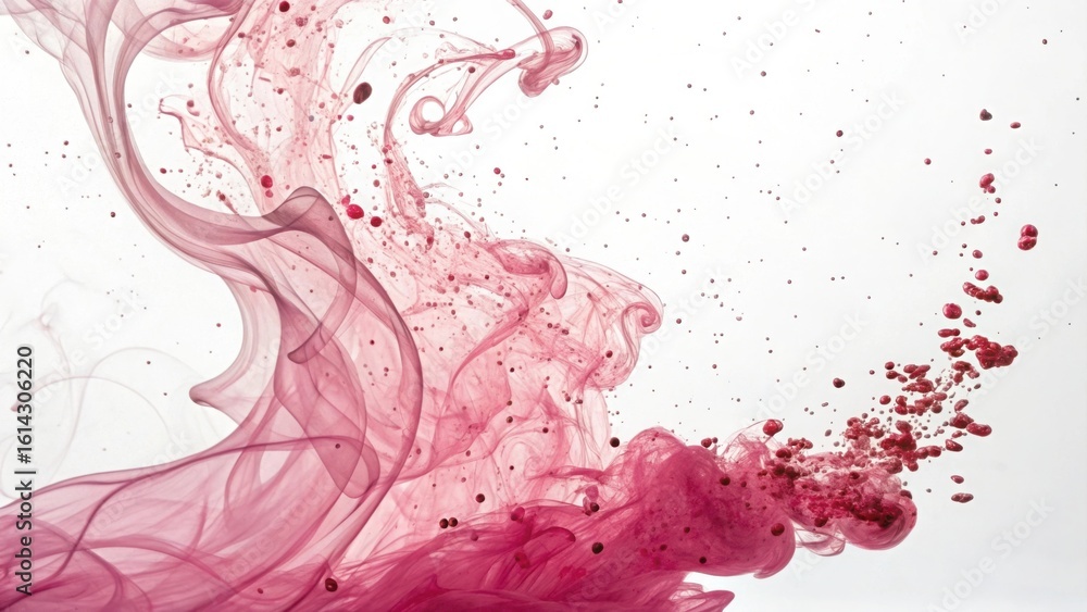 Poster abstract swirls of pink and red ink exploding in water
