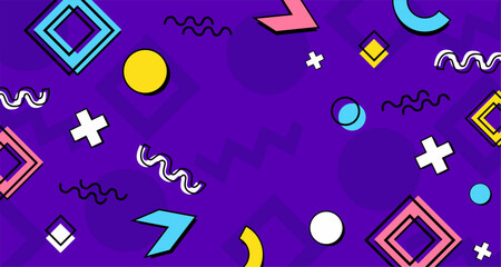 Blue abstract memphis shapes background