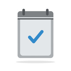 Calendar icon with a blue check mark indicating completion or a scheduled event.