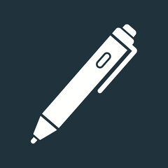 White pen icon on a dark blue background.