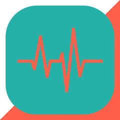 Teal rounded square with red heartbeat line on orange background.