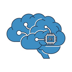 Blue brain with computer chip illustration representing artificial intelligence concept.