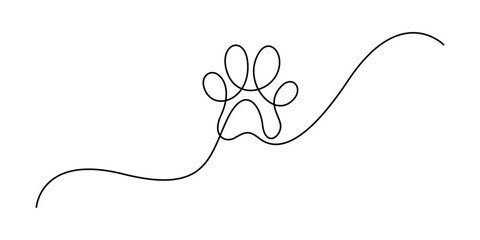 Continuous one line drawing of cat or dog footprint minimal outline vector illustration © aminul788